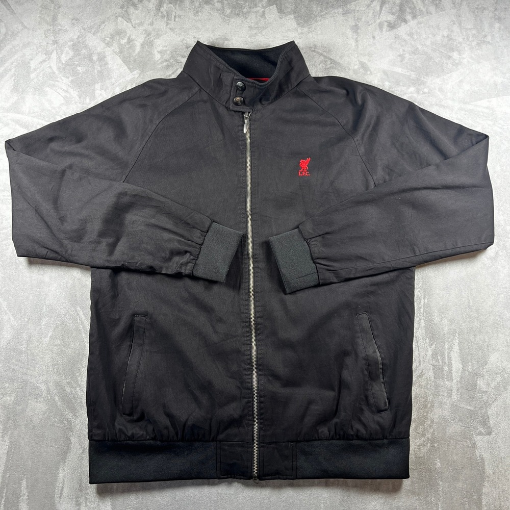 Liverpool FC Mens Harrington Jacket Black Full Zip Embroidered Crest Size L